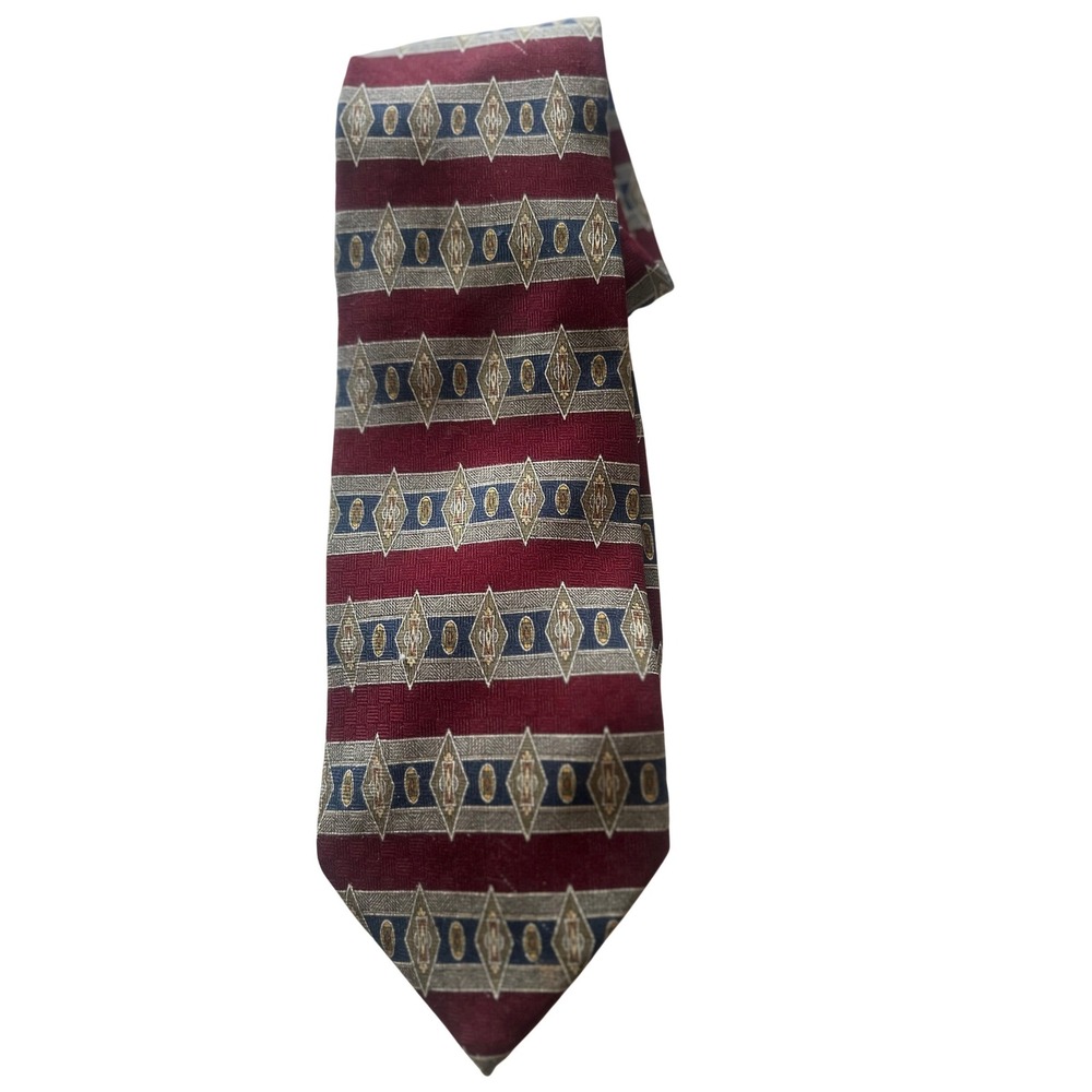 Vtg Oscar de la Renta Necktie Mens Geometric Silk Luxury Designer Office USA